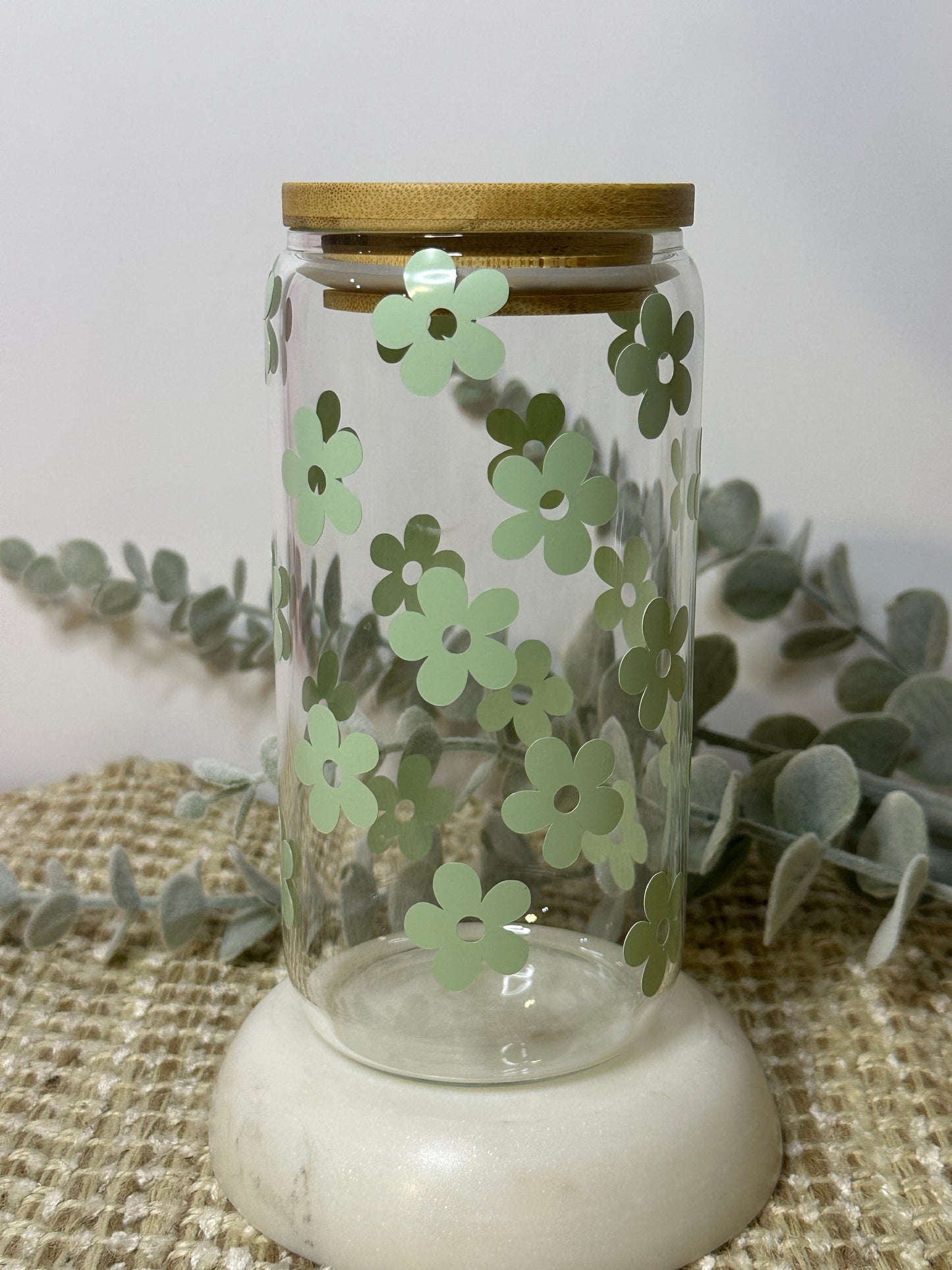 Sage Bloom Glass Cup