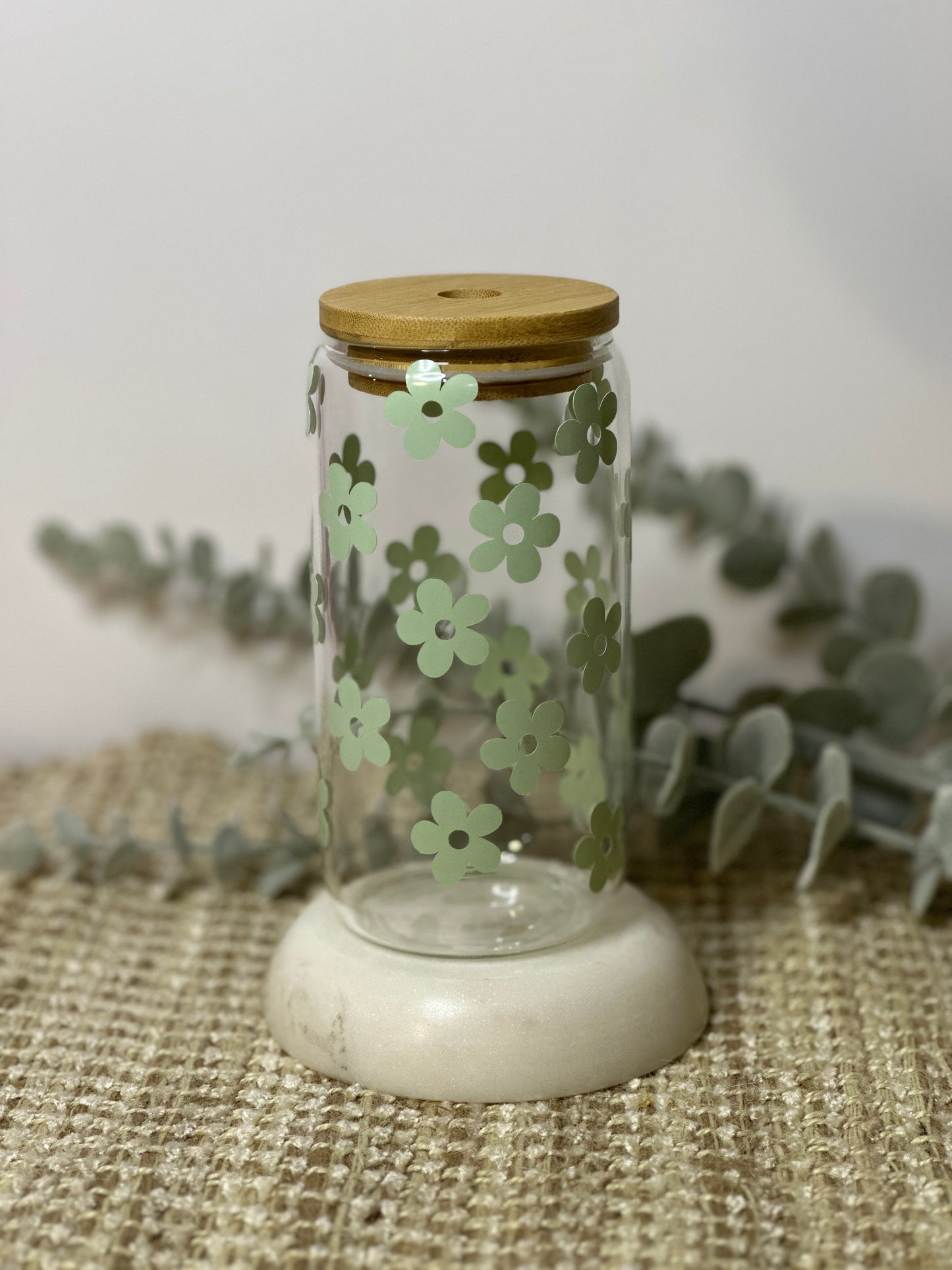 Sage Bloom Glass Cup