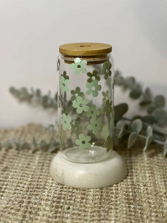 Sage Bloom Glass Cup